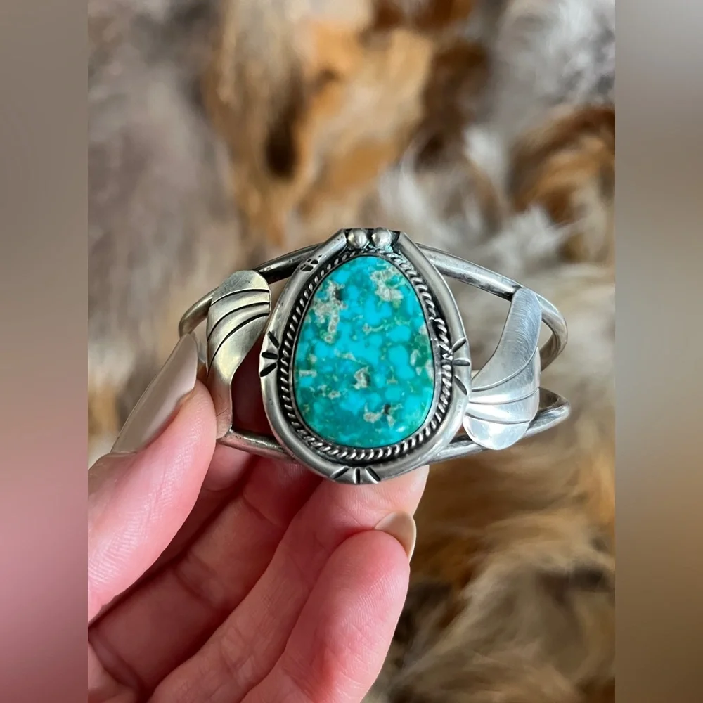 VINTAGE SILVER & TURQUOISE TRIBAL NATIVE AMERICAN CUFF BRACELET NAVAJO MEXICO - Picture 1 of 13